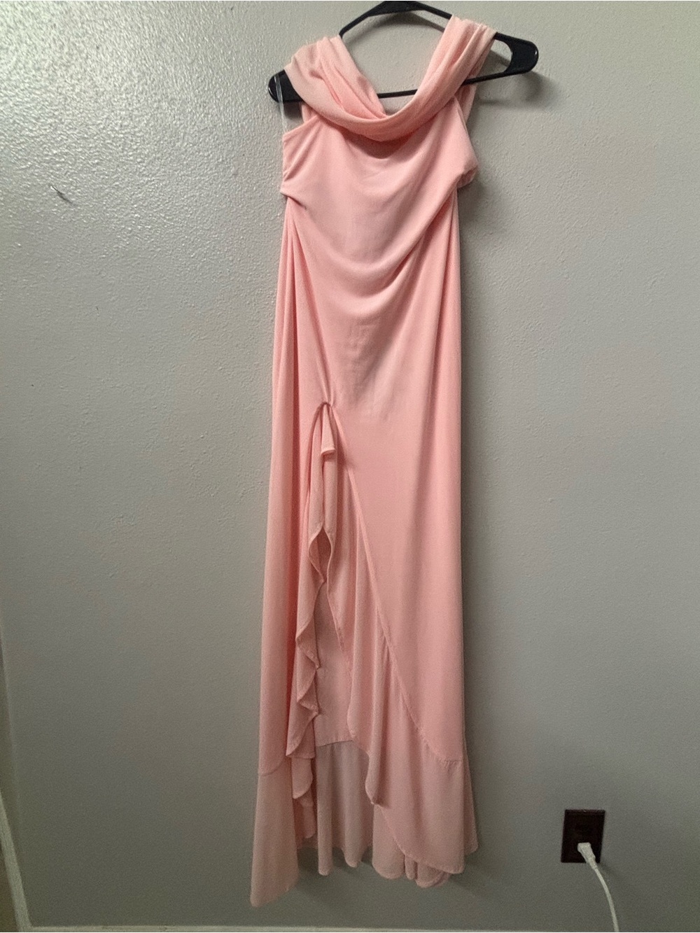 Meshki Blush Pink High-Low Cowl Neck Maxi Dress